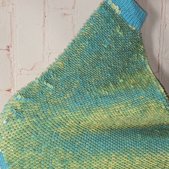 Teal/Lime Green Razzle Dazzle Sequin Blouse Size M - Picture 8 of 14